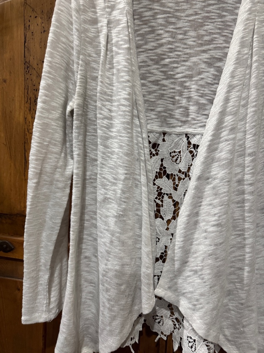 Cupio Light Gray Draped Open Cardigan with Lace Back - Picture 3 of 6